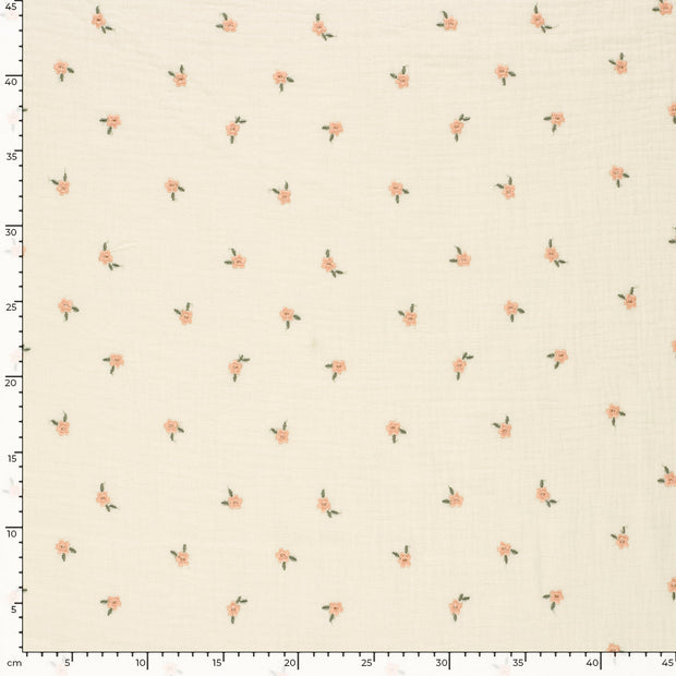 Double gaze tissu fleurs Blanc cassé