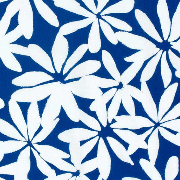 Cotton Satin fabric Flowers Cobalt