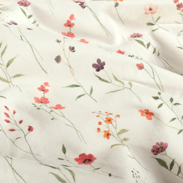 Jersey de Coton GOTS tissu fleurs Blanc cassé