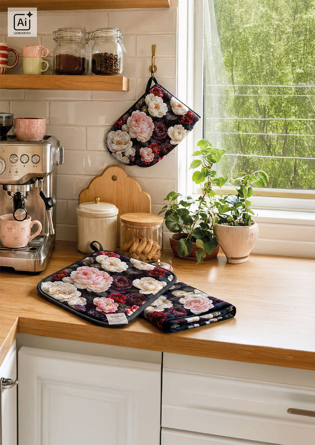 Panama stof Bloemen Zwart