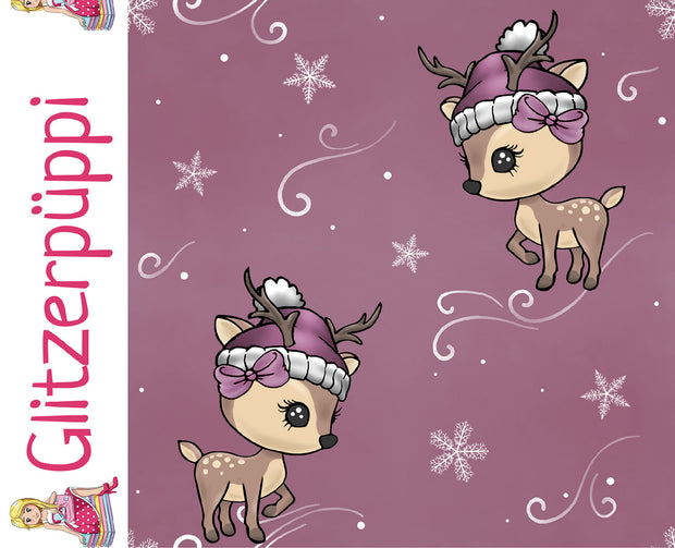 French Terry fabric Deer Old Pink