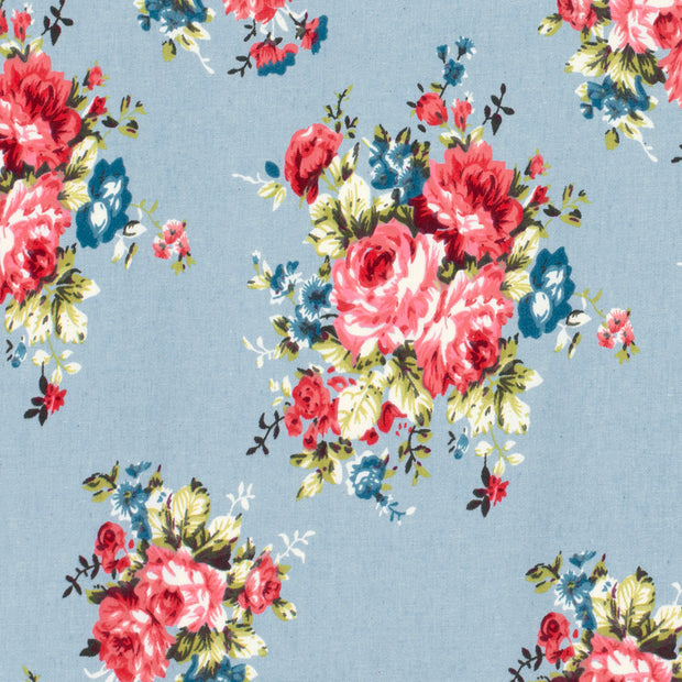 Denim fabric Roses Light Blue