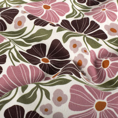 Feincord 21w Blumen Wollweiß