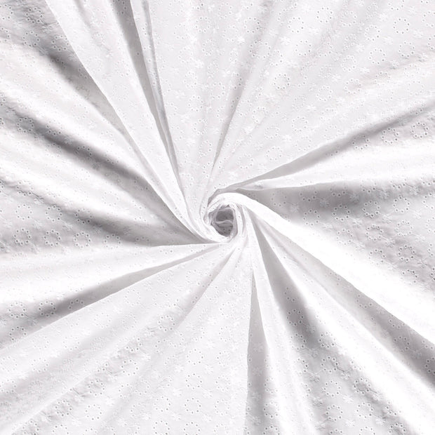 Popeline de Coton tissu Blanc brodé 