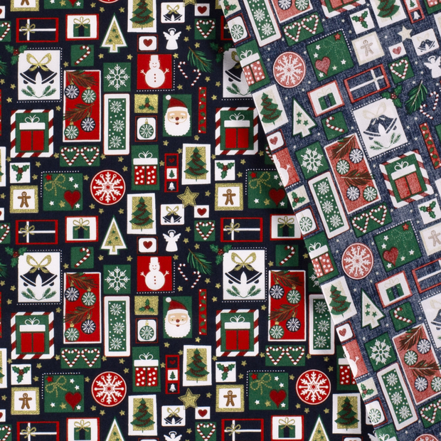 Cotton Poplin fabric Christmas patchwork printed and foil 
