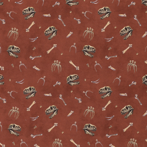 French Terry fabric Dinosaurs Brique