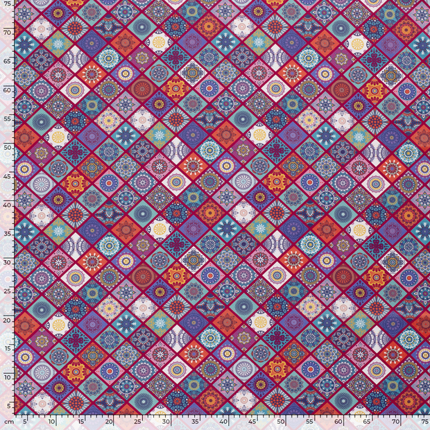 Cotton Poplin fabric Abstract Wine red