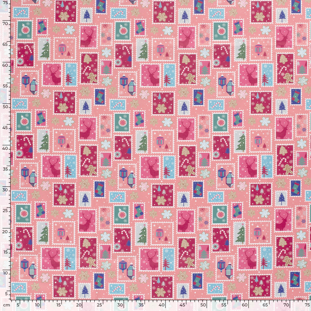 Cotton Poplin fabric Christmas snowflakes Pink