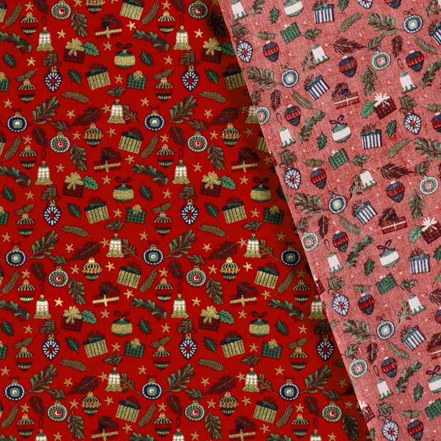 Cotton Poplin fabric Christmas ornaments printed and foil 