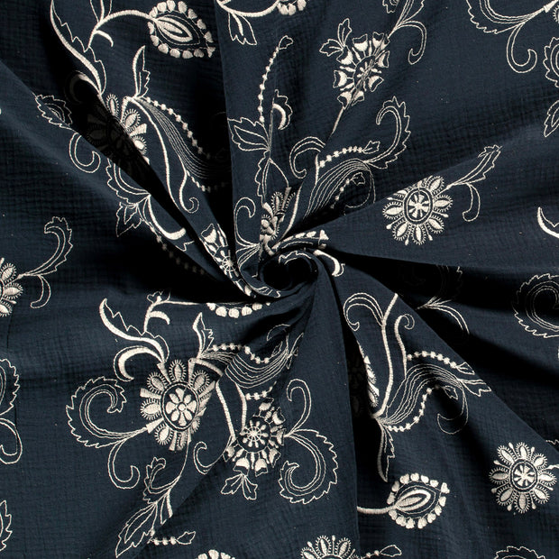 Muslin fabric Navy embroidered 