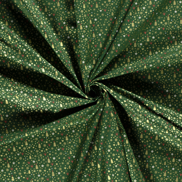 Cotton Poplin fabric Green printed and foil 
