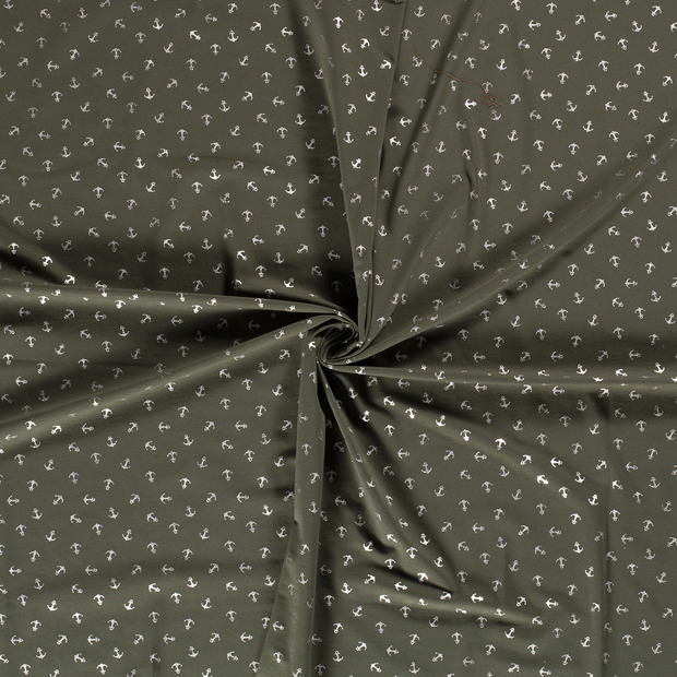Cotton Jersey fabric Olive Green foiled 