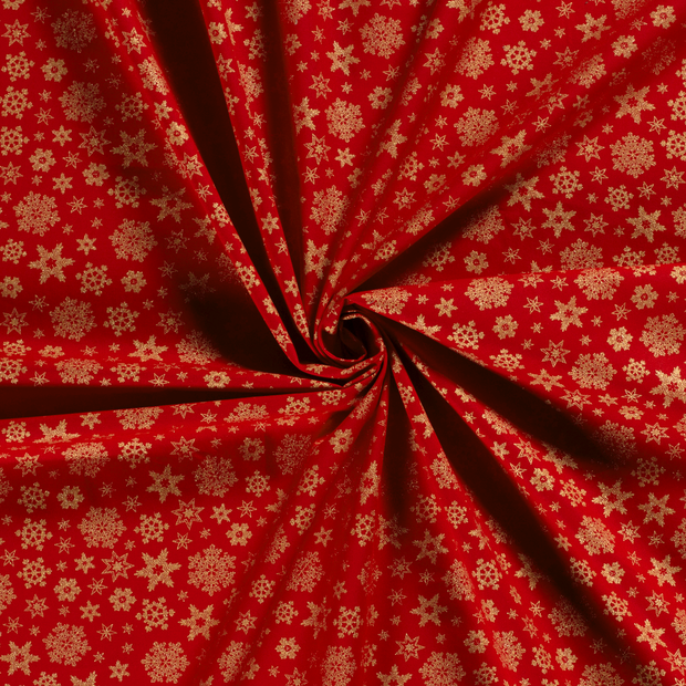 Cotton Poplin fabric Red printed and foil 