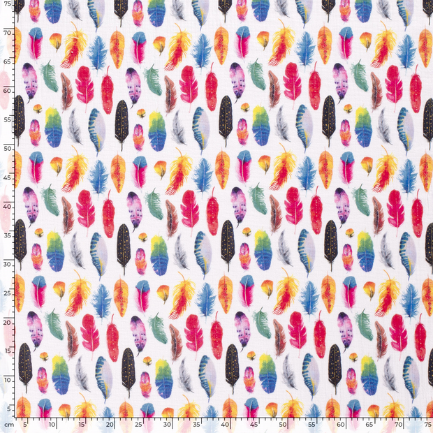 Double gaze tissu Plumes Blanc