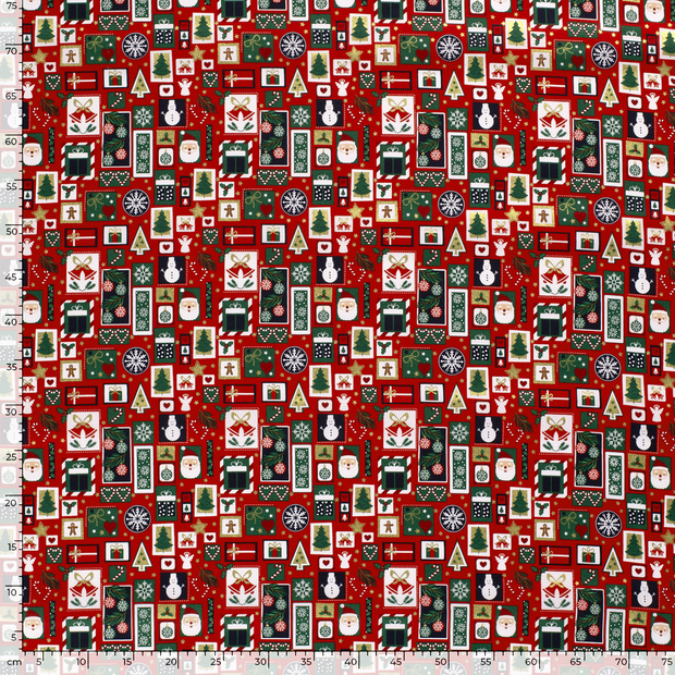 Cotton Poplin fabric Christmas patchwork Red