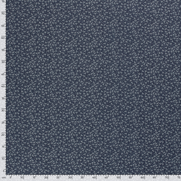 Denim fabric Flowers Navy