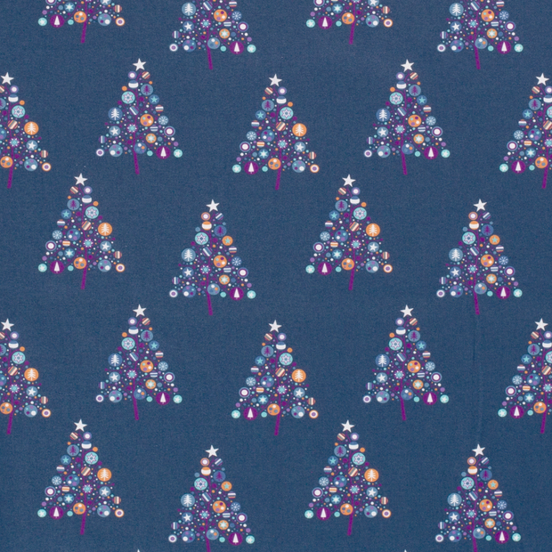 Cotton Poplin fabric Christmas snowflakes Navy