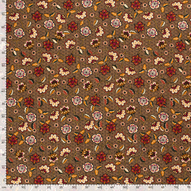 Woven Cotton Viscose fabric Flowers Camel