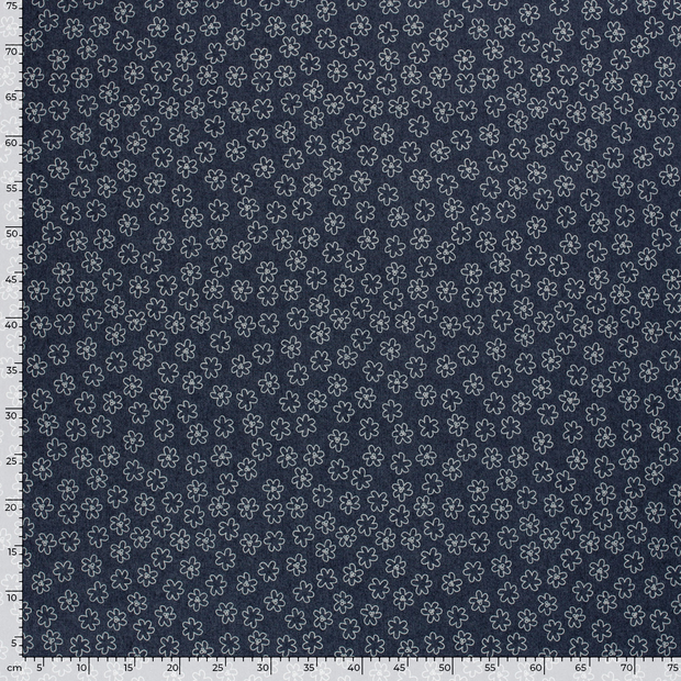 Denim fabric Flowers Navy