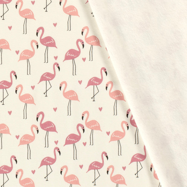 Alphen Fleece stof Flamingo's Gebroken wit