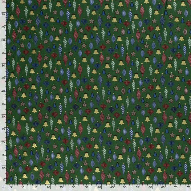 Cotton Poplin fabric Christmas balls Green