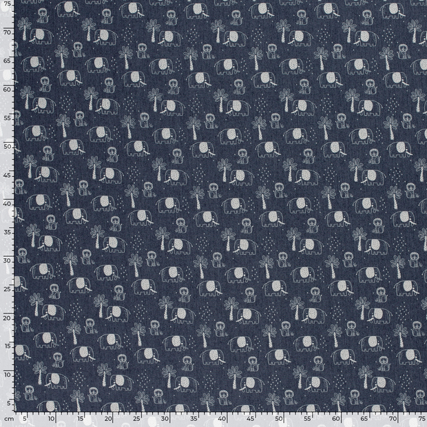 Denim fabric Animals Navy
