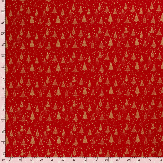 Katoen Poplin stof Kerstbomen Rood