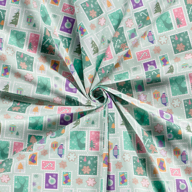 Katoen Poplin stof Mint bedrukt 