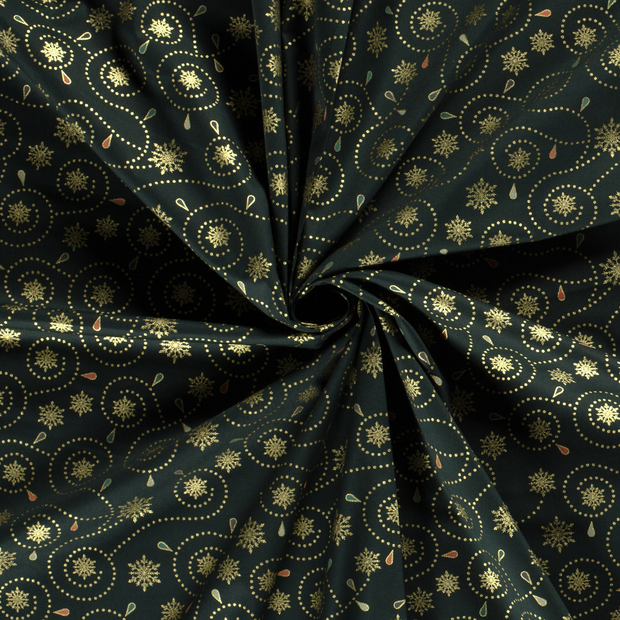 Cotton Poplin fabric Dark Green printed and foil 