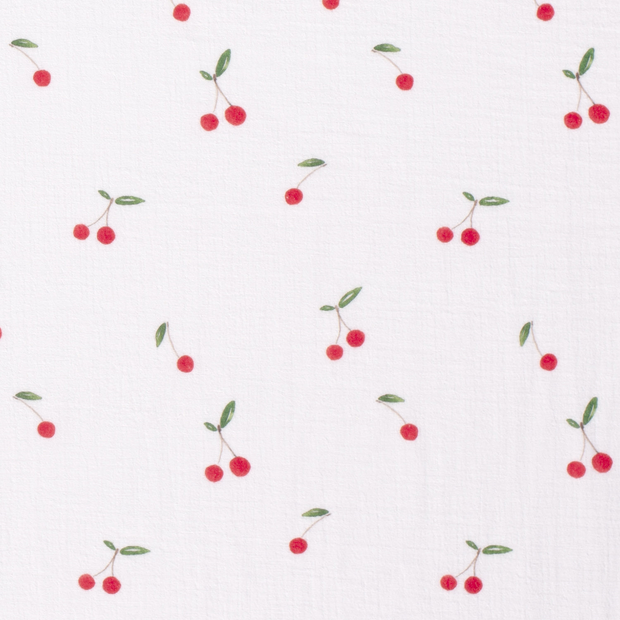 Double gaze tissu fruits Blanc