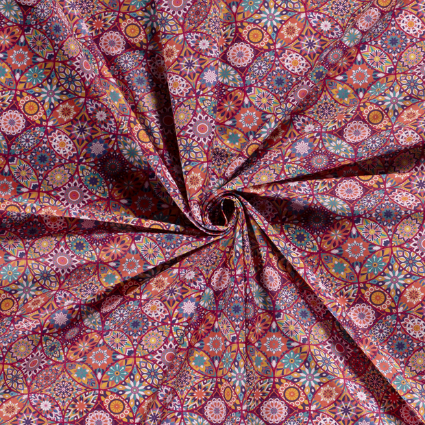 Cotton Poplin fabric Wine red printed 