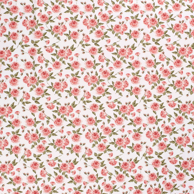 Cotton Poplin fabric Flowers Optical White