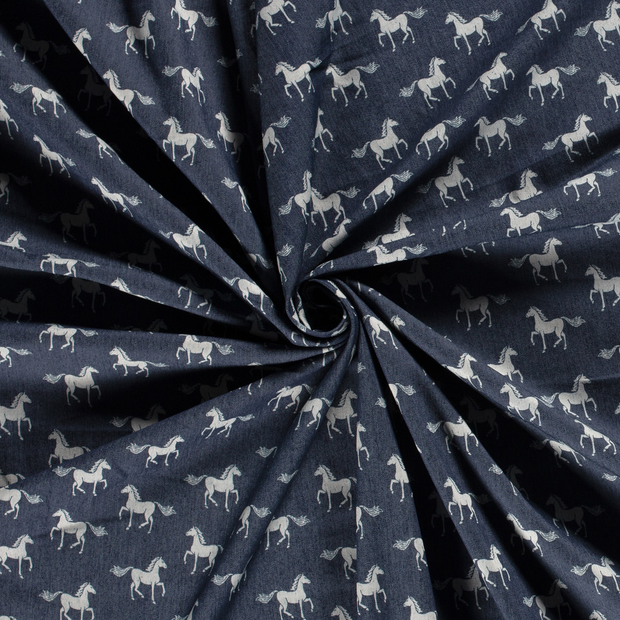 Denim fabric Navy printed 