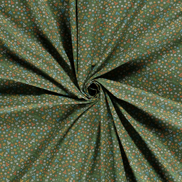 Cotton Poplin fabric Khaki Green printed 