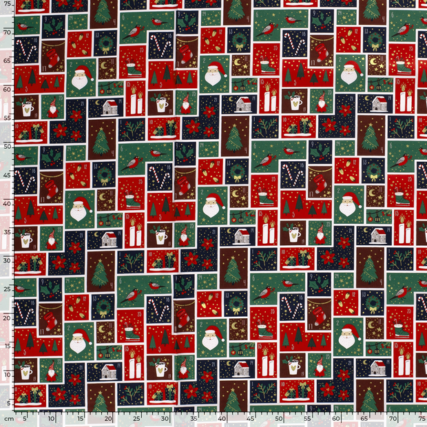 Cotton Poplin fabric Christmas patchwork Green