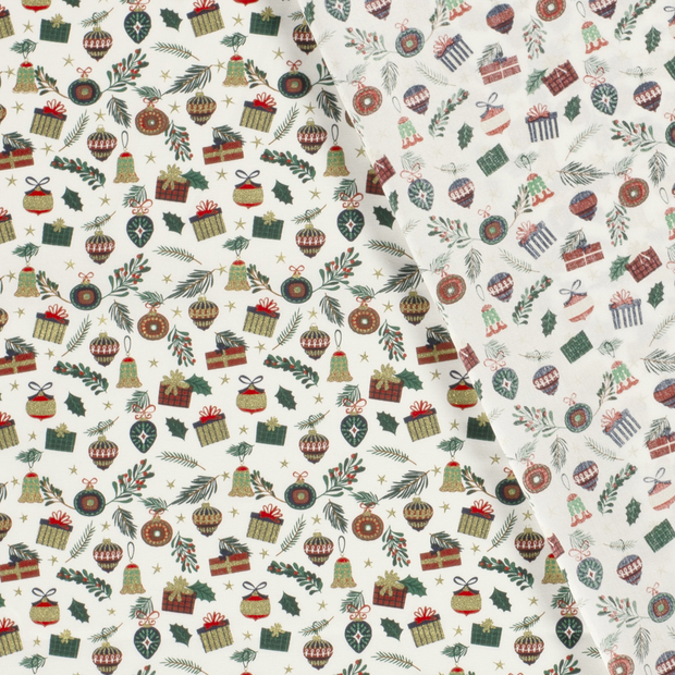 Cotton Poplin fabric Christmas ornaments printed and foil 