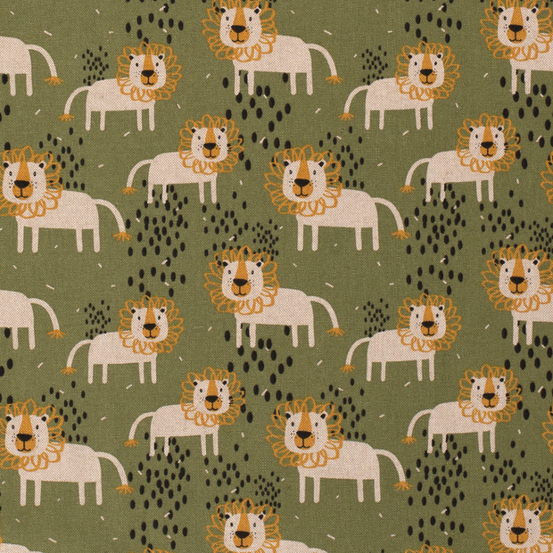 Linen Look fabric Lions Olive Green