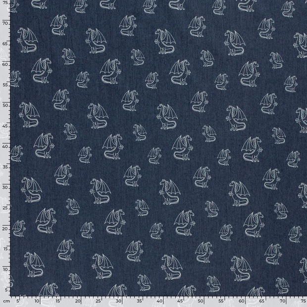 Denim fabric Dragons Navy
