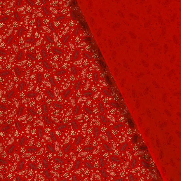 Cotton Poplin fabric Christmas twigs printed and foil 