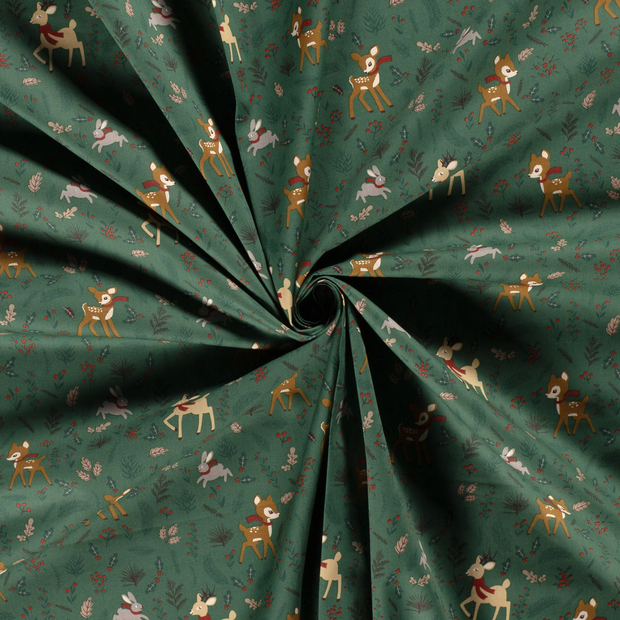 Cotton Poplin fabric Green printed 