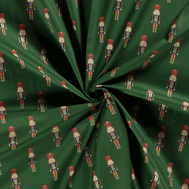 Cotton Poplin fabric Green printed and foil 