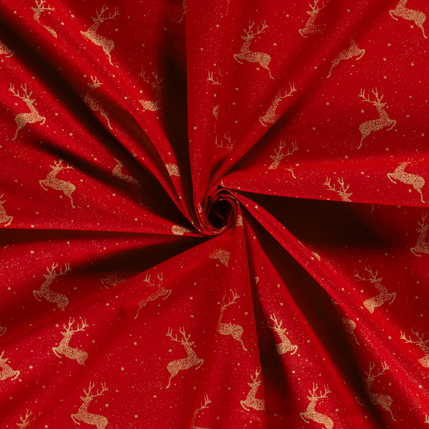 Cotton Poplin fabric Red printed and foil 