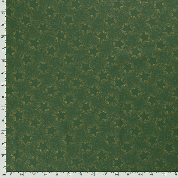 Cotton Poplin fabric Christmas stars Green