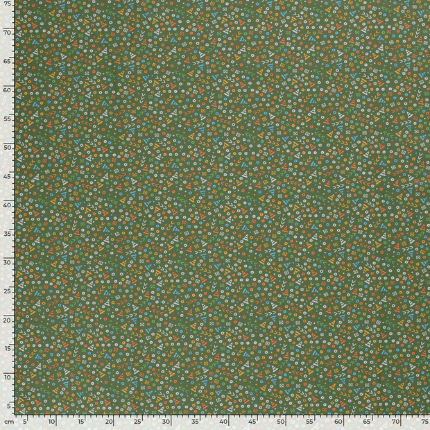 Cotton Poplin fabric Ornaments Khaki Green