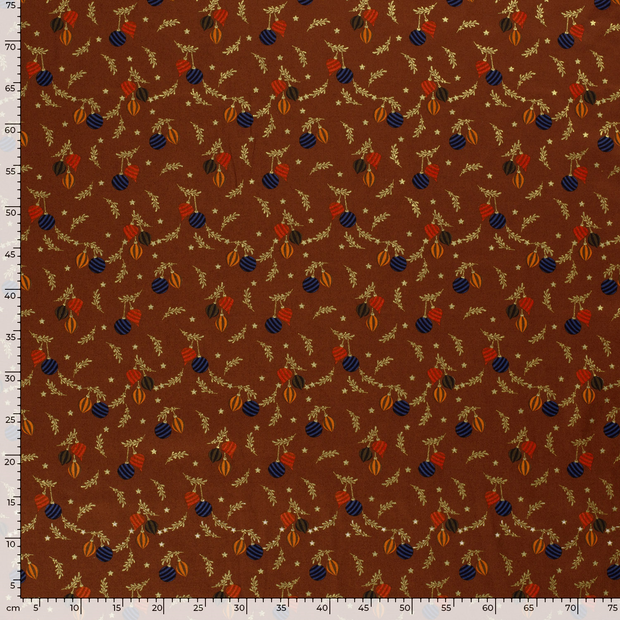 Cotton Poplin fabric Christmas Brique