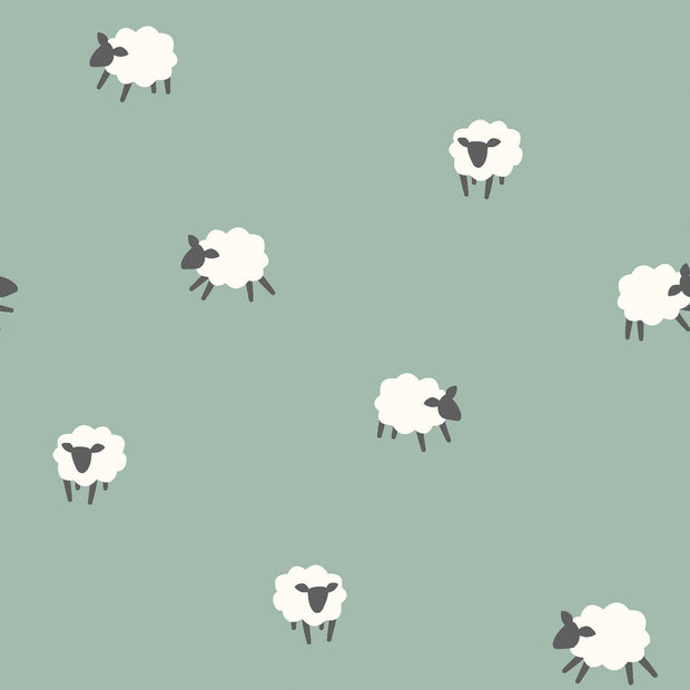 Popeline de Coton tissu moutons Menthe foncée