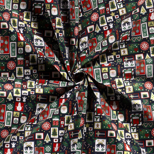 Cotton Poplin fabric Navy printed and foil 