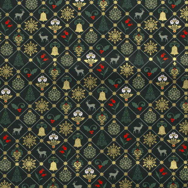 Cotton Poplin fabric Christmas ornaments Dark Green