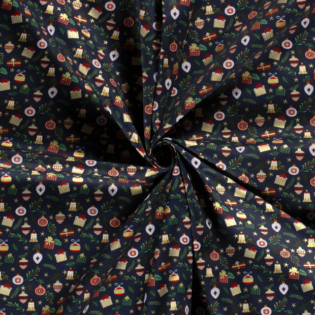 Cotton Poplin fabric Navy printed and foil 
