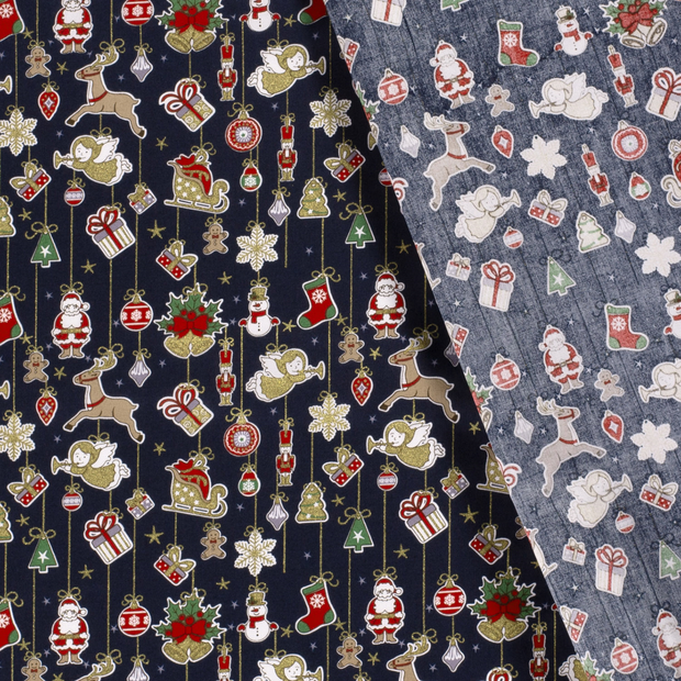 Cotton Poplin fabric Christmas ornaments printed and foil 